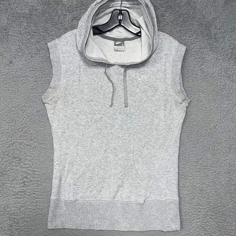 VTG Nike Sweatshirt Women's Sz M Gray Hooded Sleeveless Cowl Neck Silver Tag Y2K
